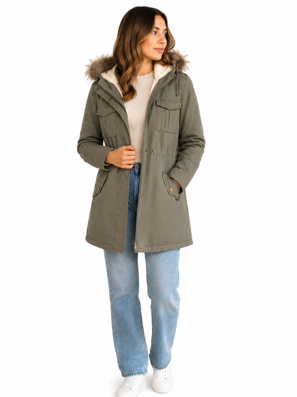 Old Navy Olive Utility Parka with Faux-Fur Hood